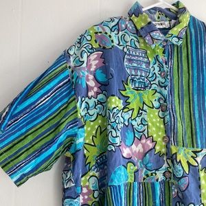 Gitano Tunic Top Vintage 80s Cotton Gauze Oversized Lagenlook Floral Pri…
